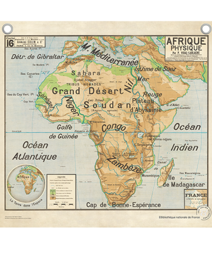 Carte Afrique physique par Vidal-Lablache