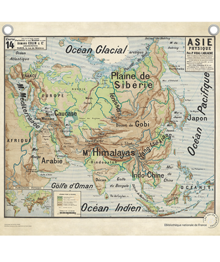 Carte Asie physique par Vidal-Lablache