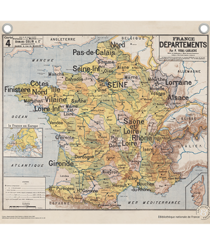 Carte de France et départements par Vidal-Lablache