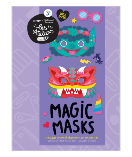 Magic masks - 6 masques en papier à décorer avec des stickers fluo