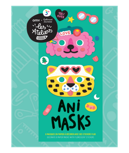 Ani masks - 6 masques en papier à décorer avec des stickers fluo