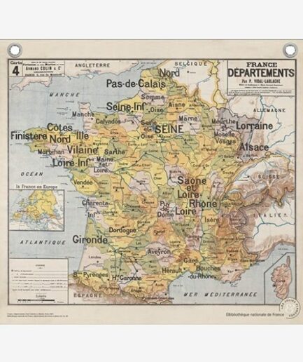 Affiche «Carte France et départements» - 76 x 70 cm